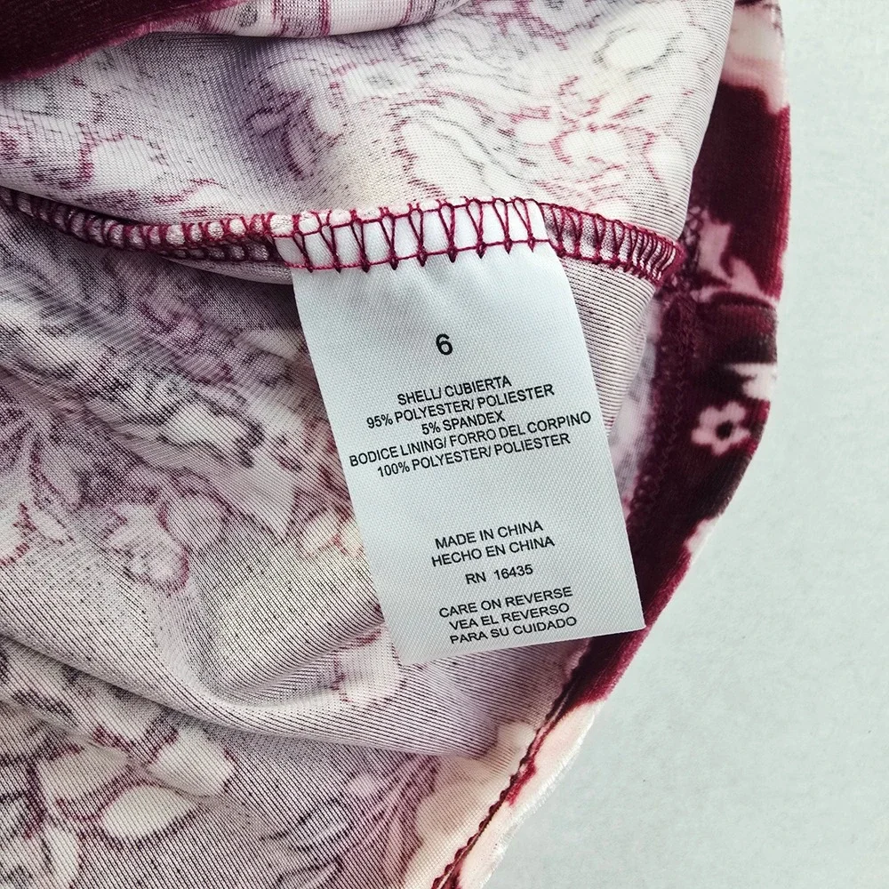Cynthia‎ Rowley NWT Girls Burgundy Floral Velvet Dress Short Sleeve Size 6 - Picture 5 of 5